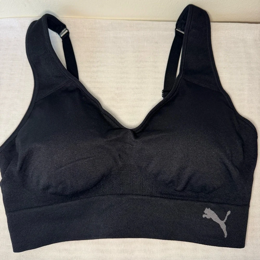 Puma Black V-Neck Sports Bra with Wide Straps 0044 - Picture 12 of 13